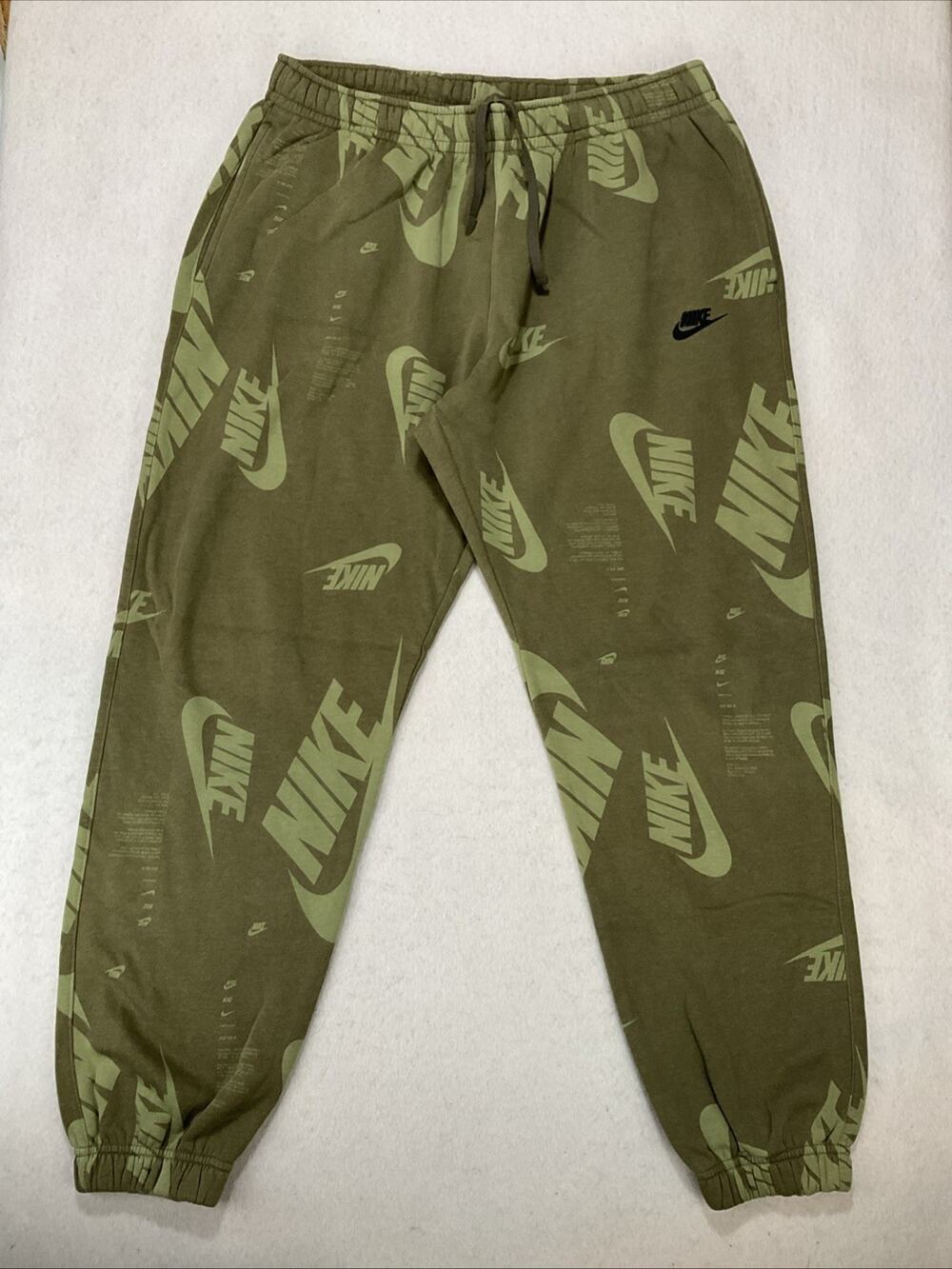 Nike Men's Club Olive Brushed-Back Shoebox Printed Sweatpants Sz XL Logo Swoosh